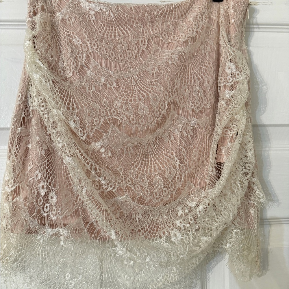 Free People NWT Lace Overlay Skirt in Pink and Cream